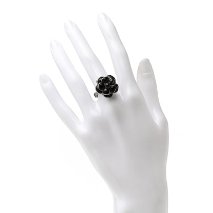 Chanel Enamel Ruthenium CC Camellia Ring 52 6 Black 2 of 4