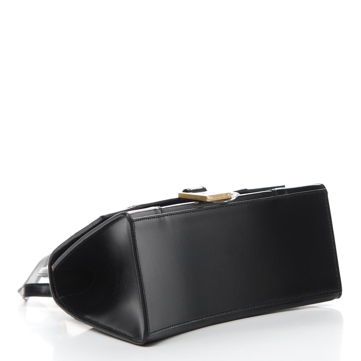 Shiny Box Calfskin Small Hourglass Top Handle Bag Black