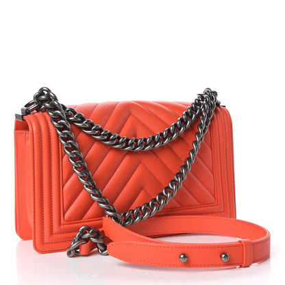 Chanel Calfskin Chevron Quilted Medium Boy Flap Coral 3 of 15