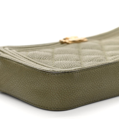 Chanel Caviar Quilted Small Boy Clutch With Chain Khaki 11 of 15