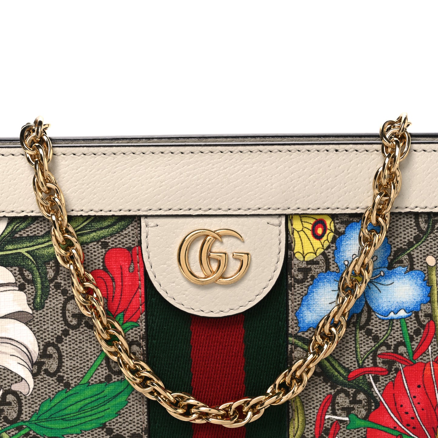 GG Supreme Monogram Flora Web Small Ophidia Chain Shoulder Bag White