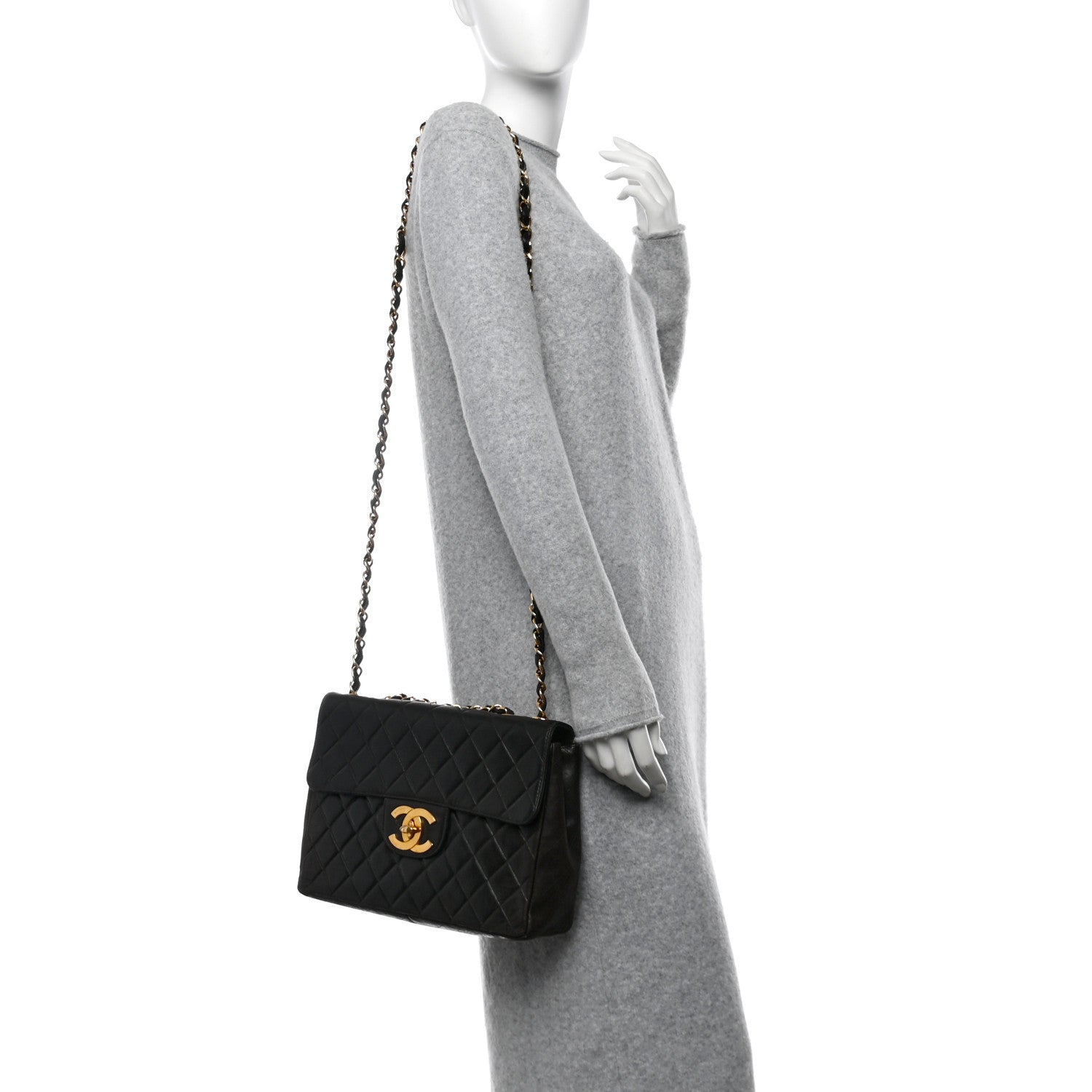 Chanel Lambskin Quilted XL Jumbo Single Flap Black 2 of 15