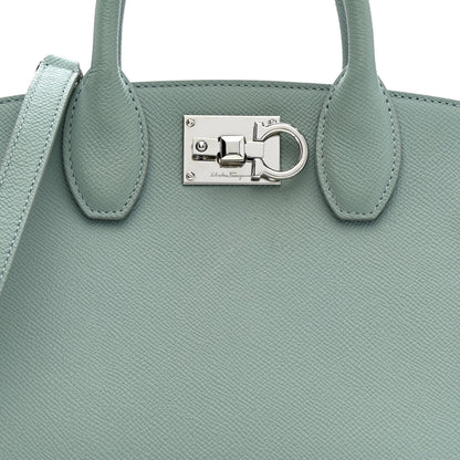 Salvatore Ferragamo Hammered Calfskin Small The Studio Box Bag Aqua Green 7 of 11