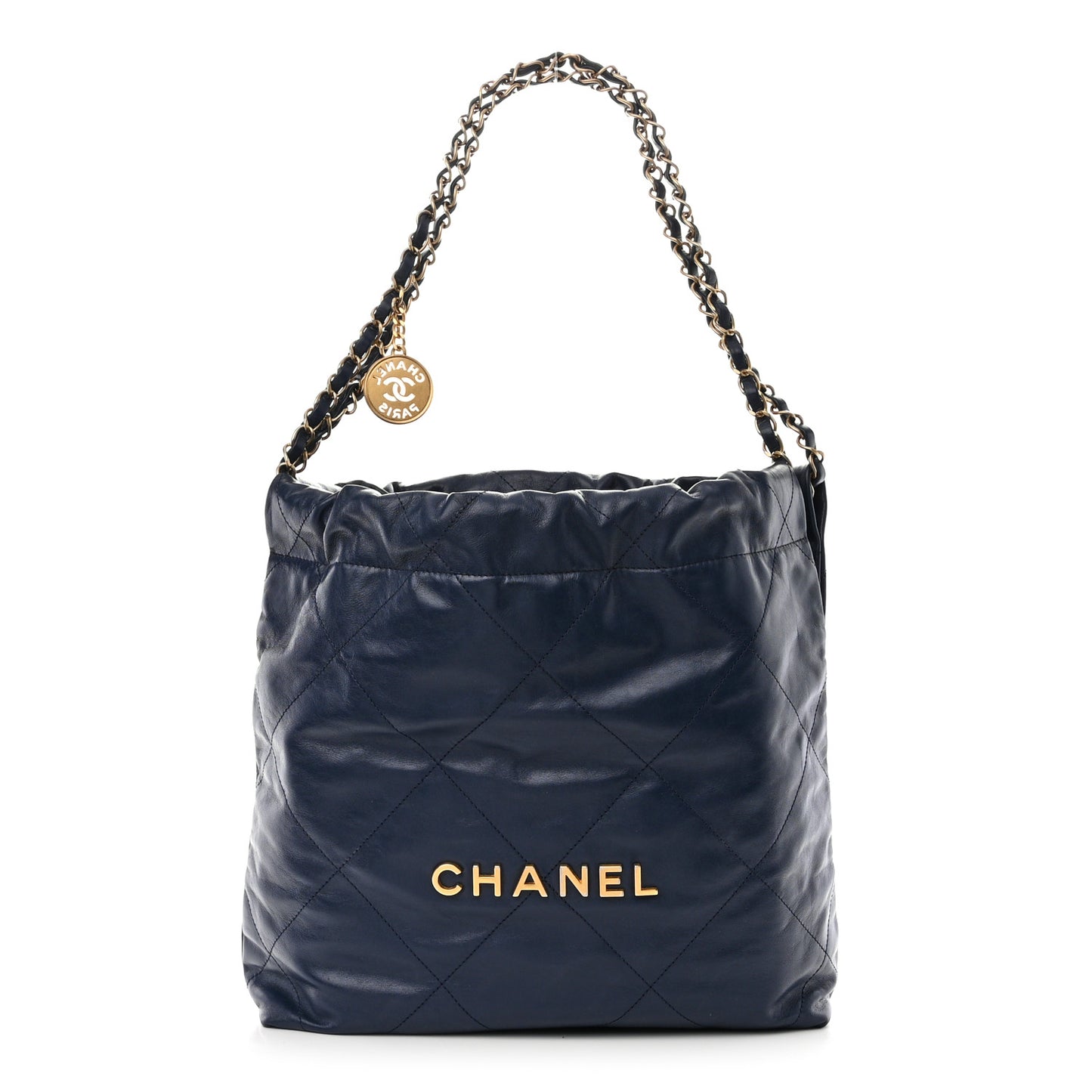 Shiny Calfskin Quilted Small Chanel 22 Navy