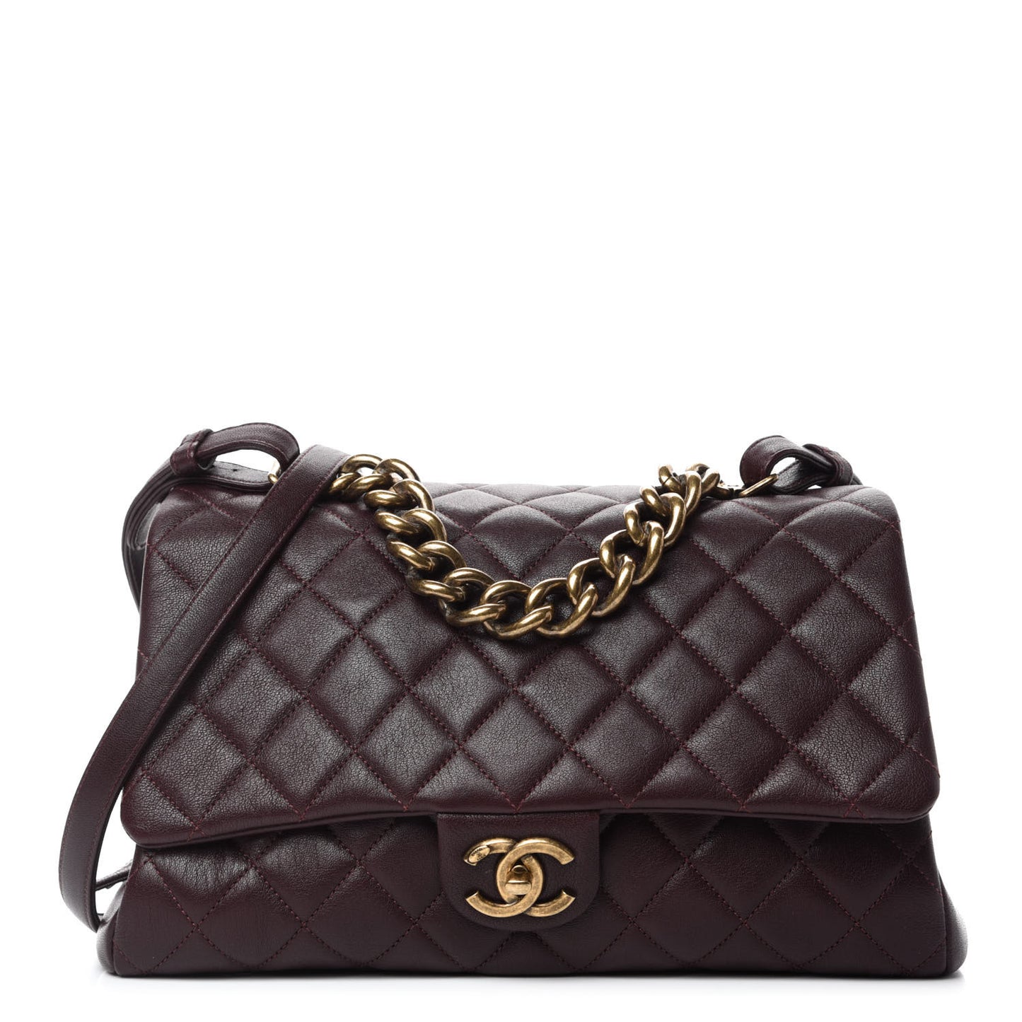 Shiny Sheepskin Quilted Large Trapezio Flap Dark Burgundy