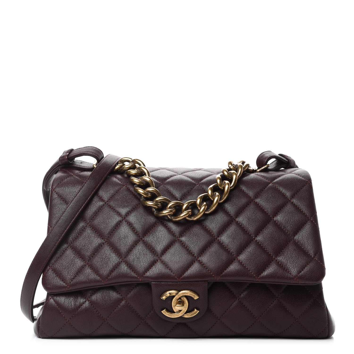 Chanel Shiny Sheepskin Quilted Large Trapezio Flap Dark Burgundy 1 of 10