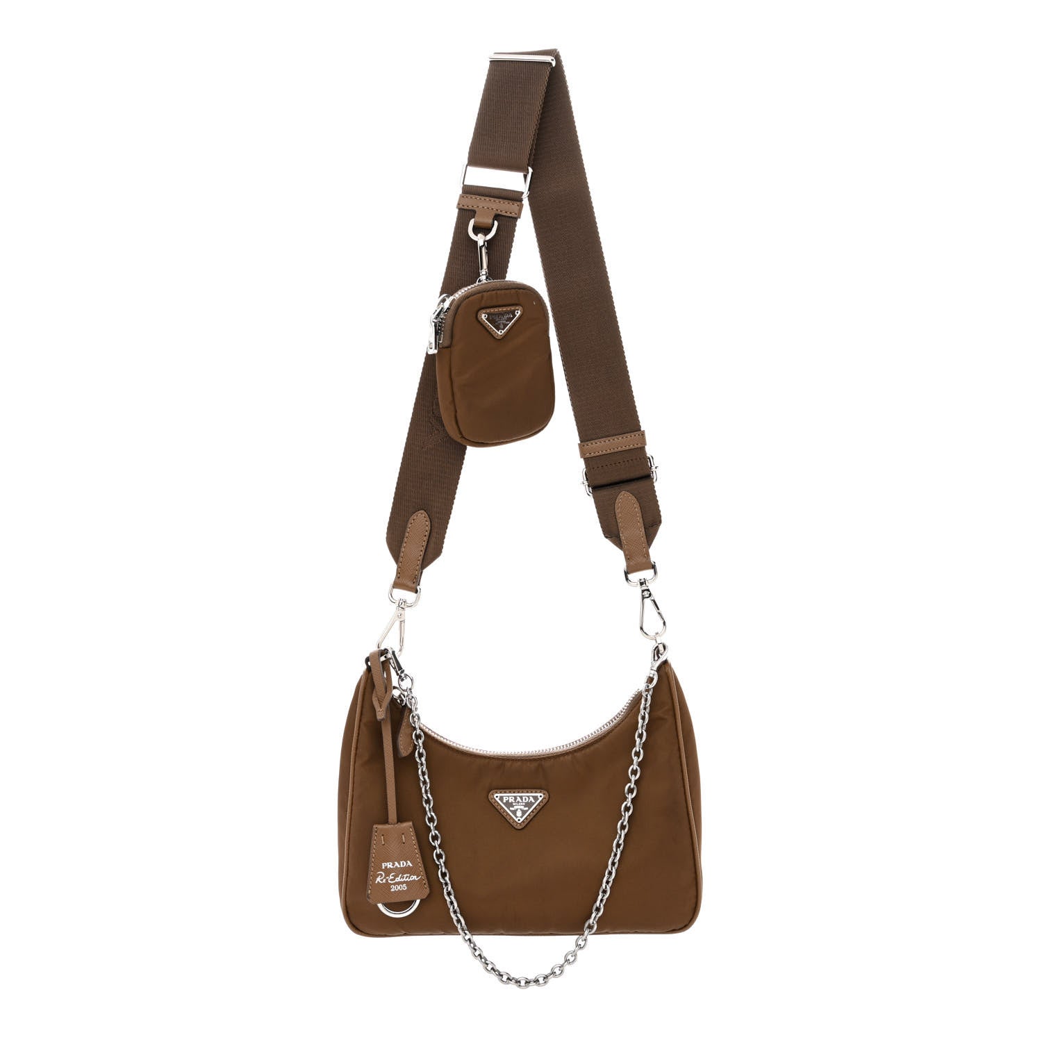 Prada Tessuto Nylon Saffiano Re-Edition 2005 Shoulder Bag Cacao 1 of 15