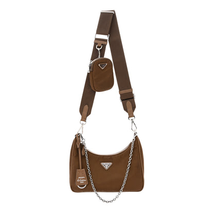 Prada Tessuto Nylon Saffiano Re-Edition 2005 Shoulder Bag Cacao 1 of 15