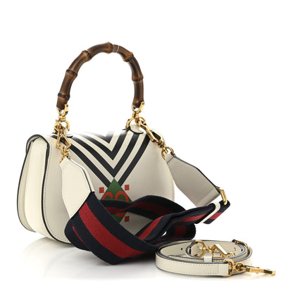 Gucci Calfskin Web Geometric Print Small Bamboo 1947 Top Handle Bag White Multi 4 of 11