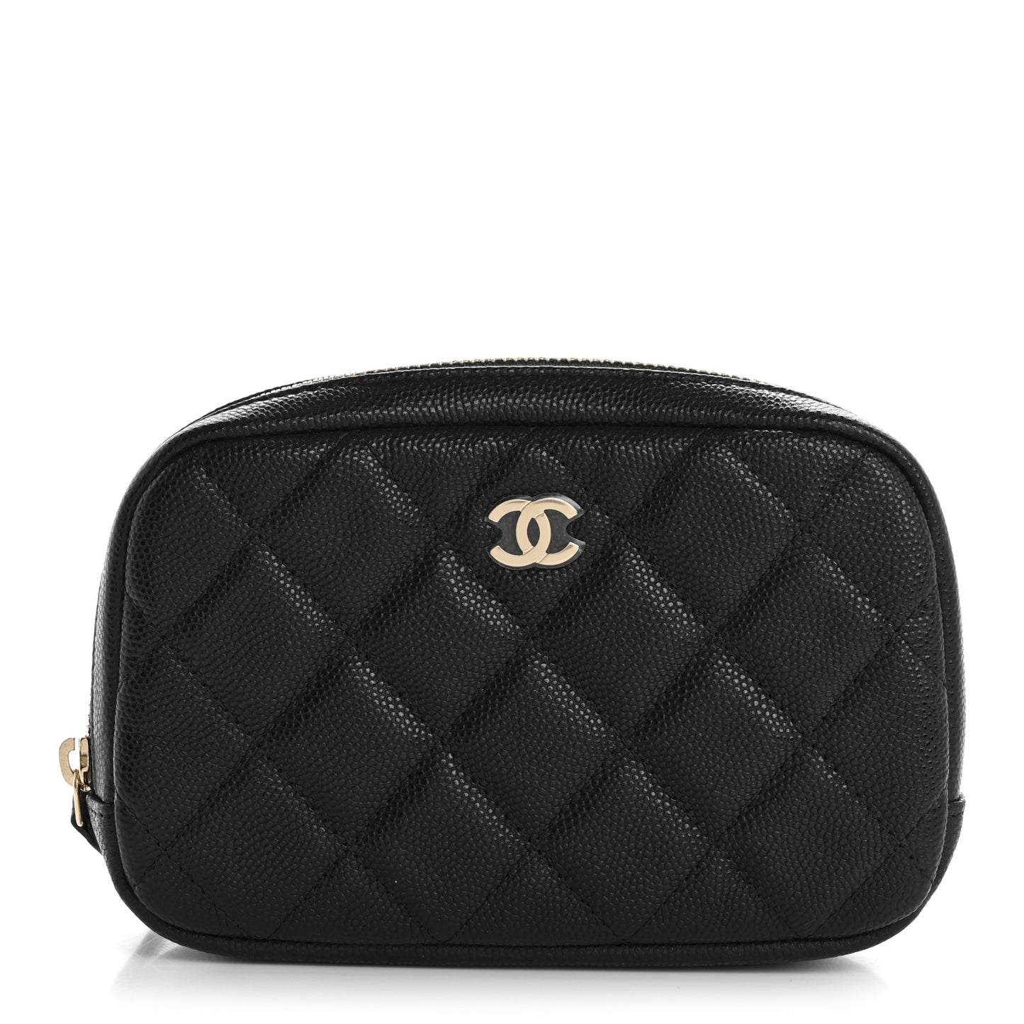 Caviar Quilted Small Curvy Pouch Cosmetic Case Black