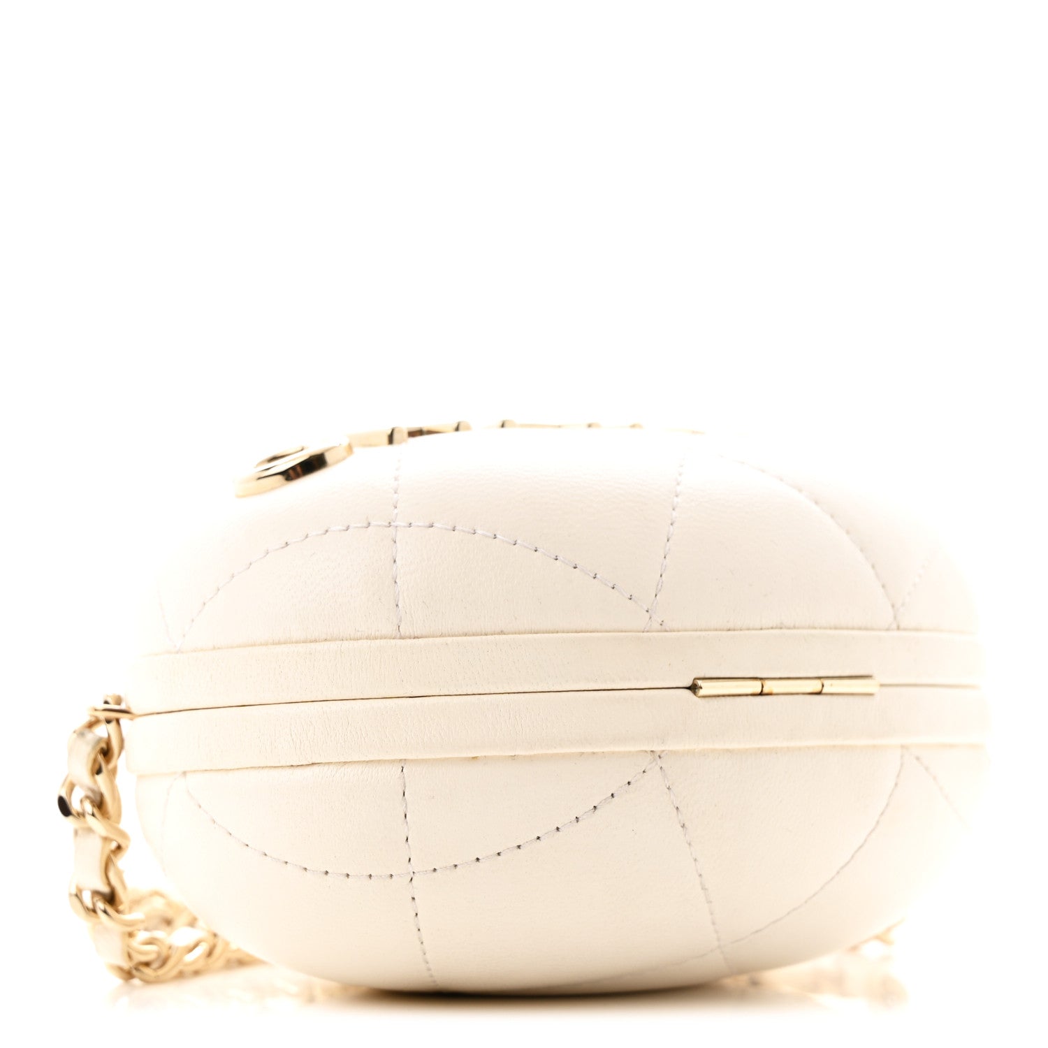 Chanel Lambskin Quilted Oval Minaudiere Chain Clutch White 9 of 10