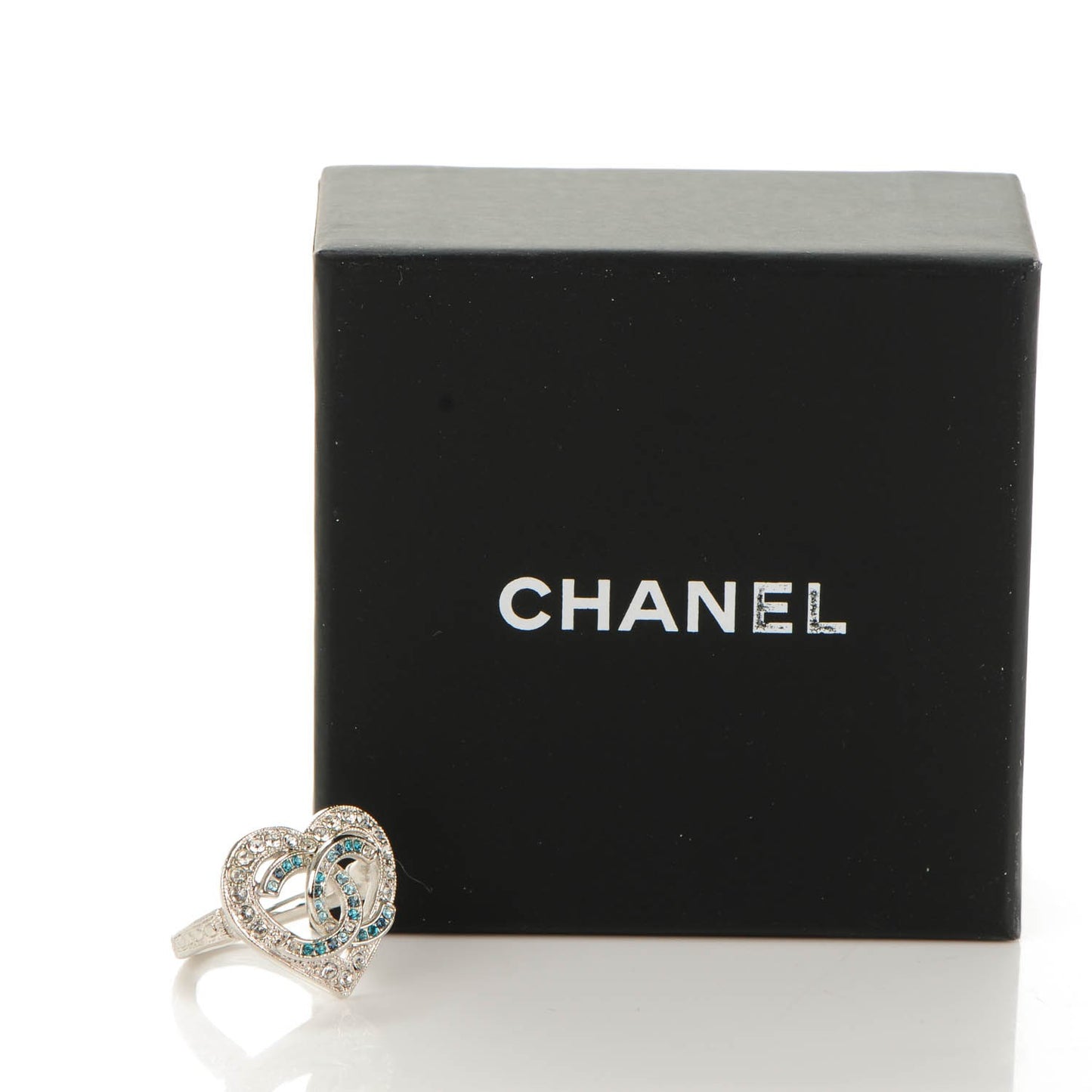 Crystal CC Heart Ring 52 6.5 Silver Blue