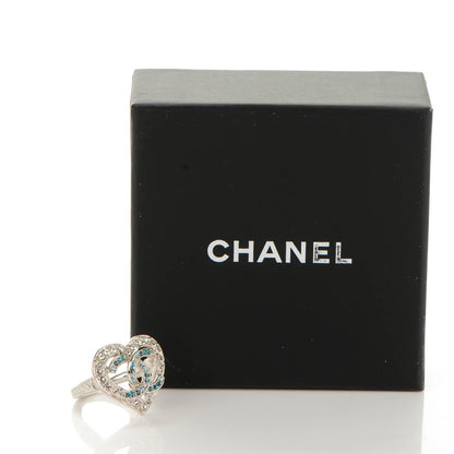 Chanel Crystal CC Heart Ring 52 6.5 Silver Blue 5 of 5