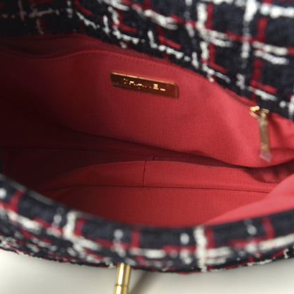 Chanel Tweed Quilted Large 19 Flap Navy Blue White Red 5 of 10