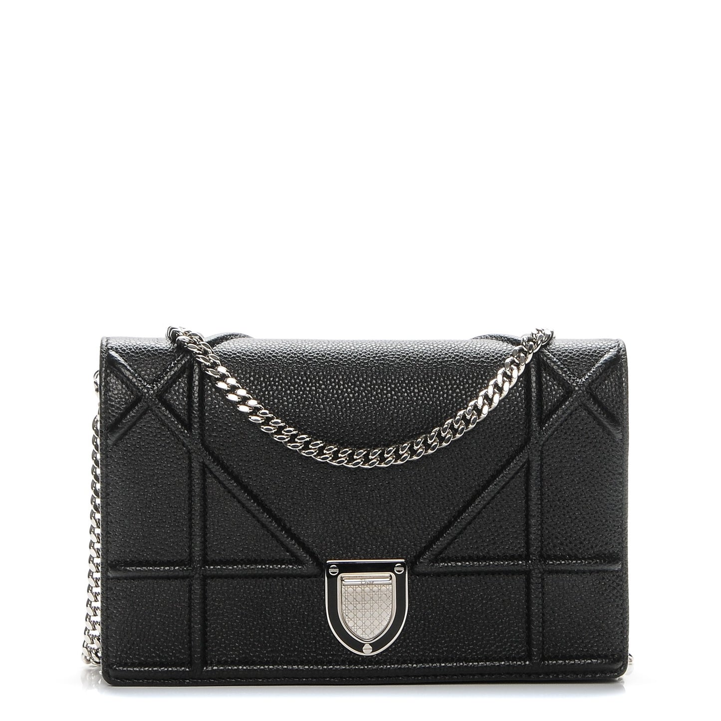 Grained Calfskin Diorama Wallet on Chain Pouch Black