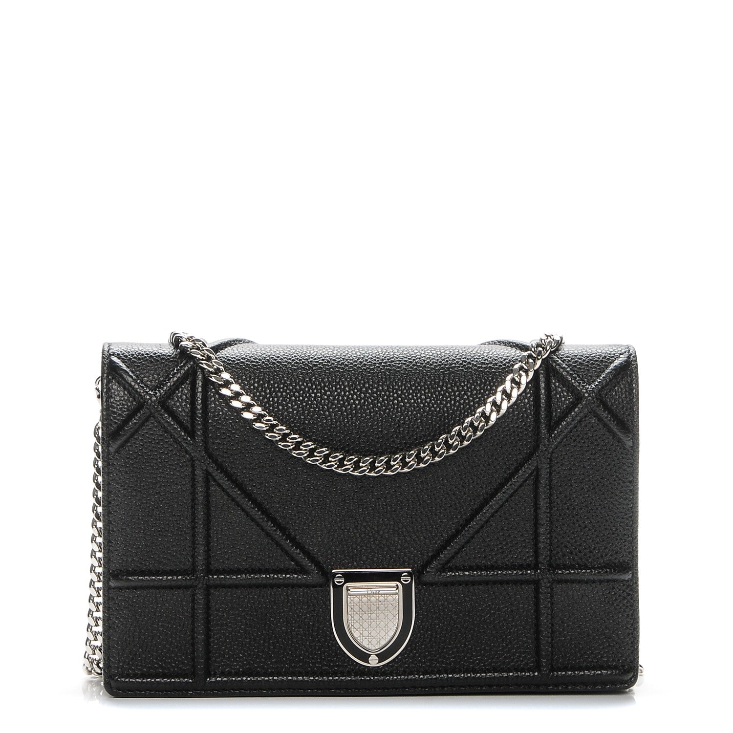 Christian Dior Grained Calfskin Diorama Wallet on Chain Pouch Black 1 of 7