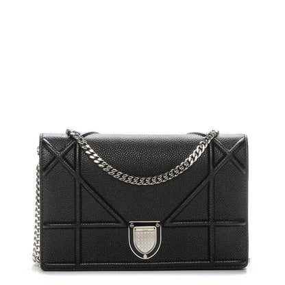 Christian Dior Grained Calfskin Diorama Wallet on Chain Pouch Black 1 of 7