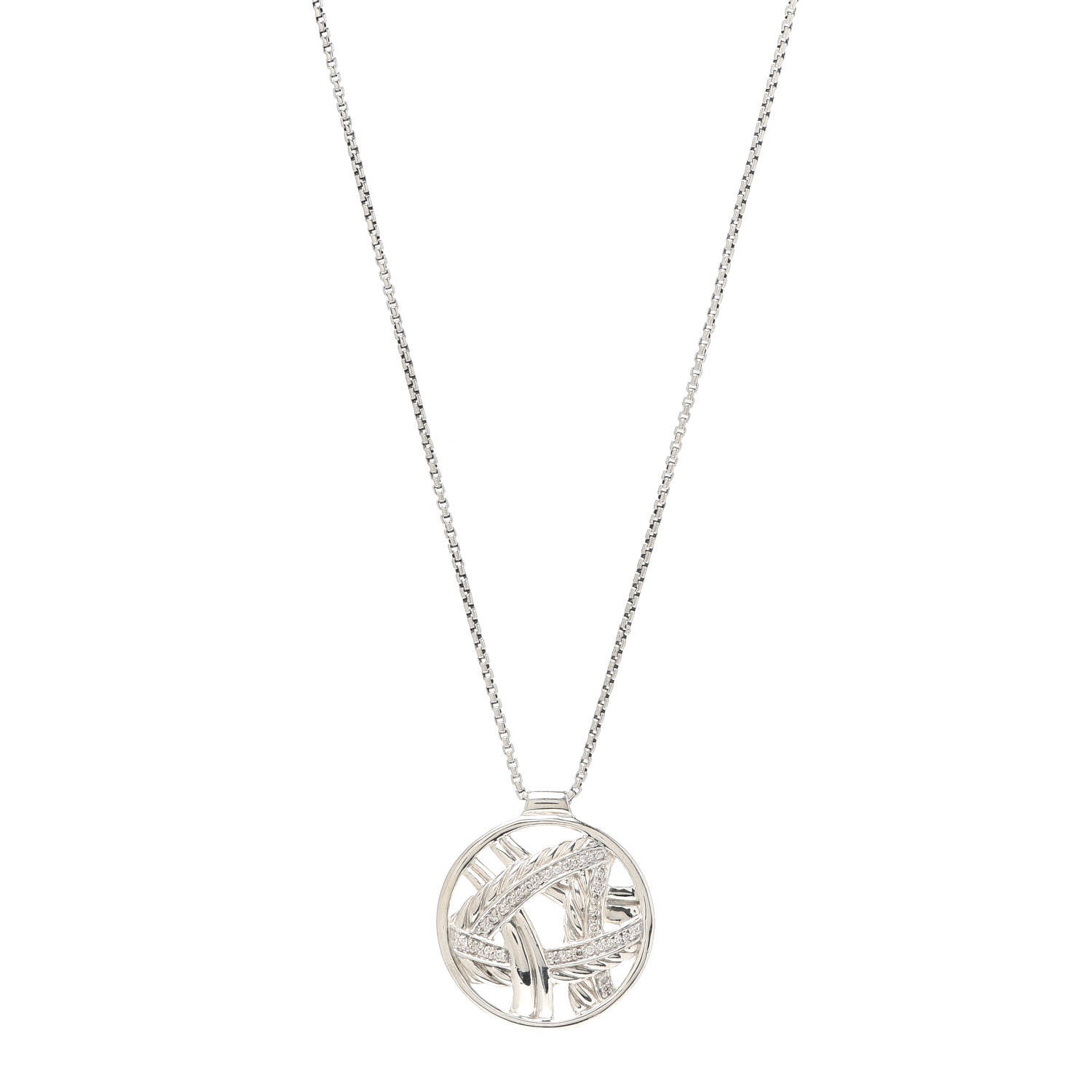 David Yurman Sterling Silver Diamond Papyrus Pendant Necklace 1 of 5