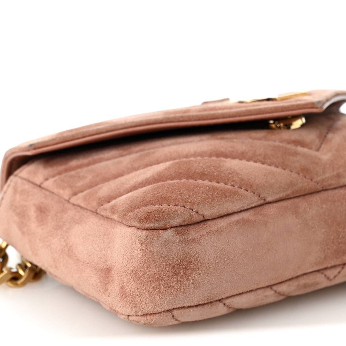 Suede Matelasse Chevron Monogram Mini College Bag Barely Pink