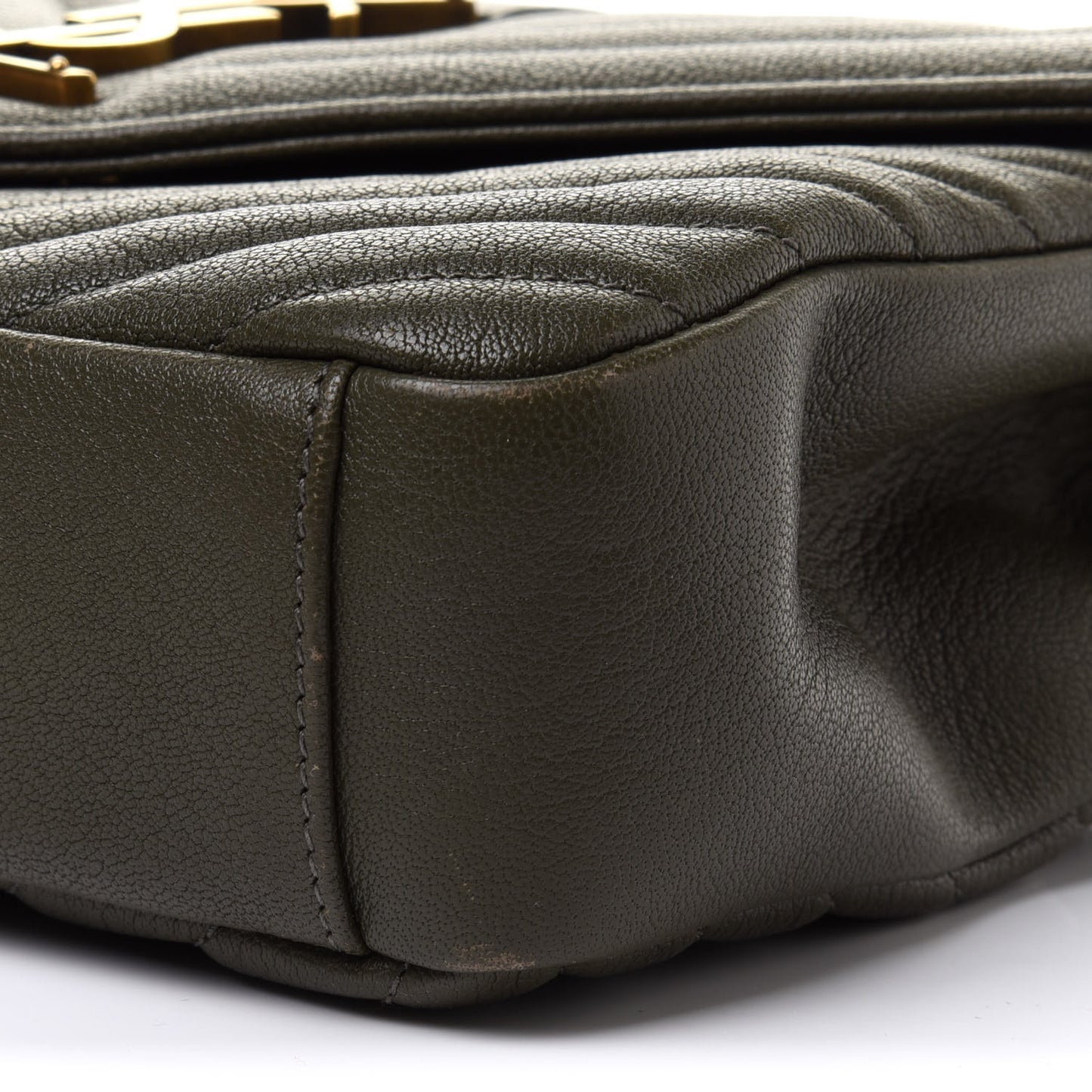 Sheepskin Matelasse Chevron Monogram Medium College Bag Military Olive