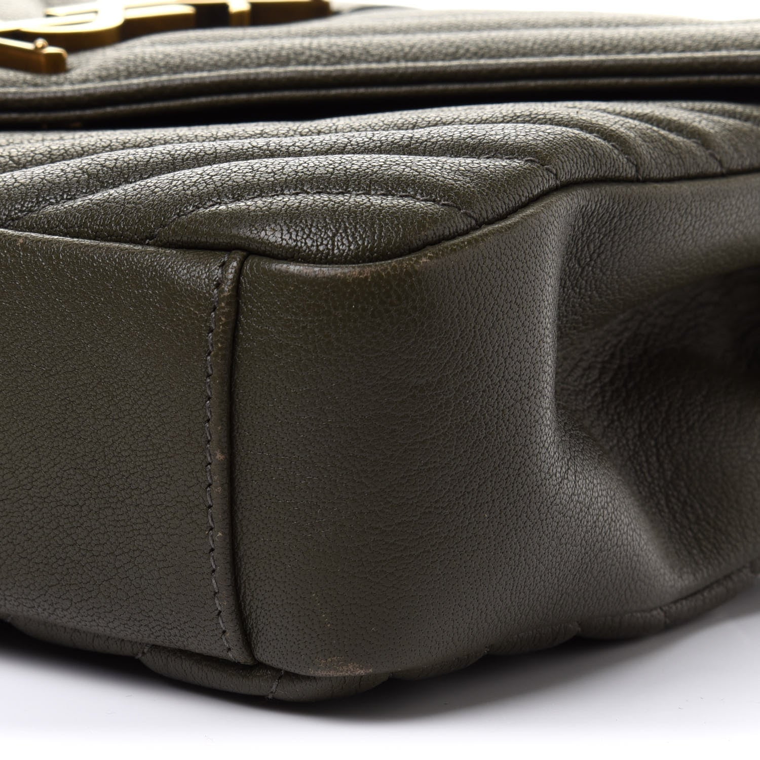 Saint Laurent Sheepskin Matelasse Chevron Monogram Medium College Bag Military Olive 11 of 13