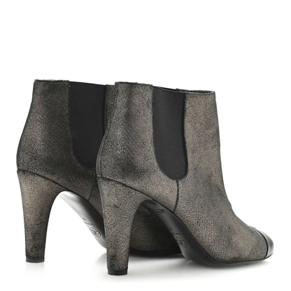 Chanel Embossed Lambskin Calfskin CC Cap Toe Ankle Boots 40 Argent Fonce Black 5 of 10