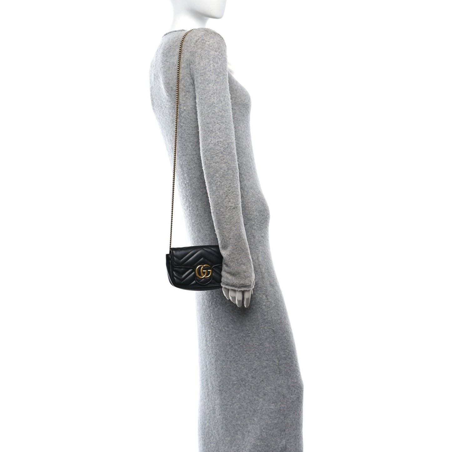 Calfskin Matelasse Super Mini GG Marmont Shoulder Bag Black