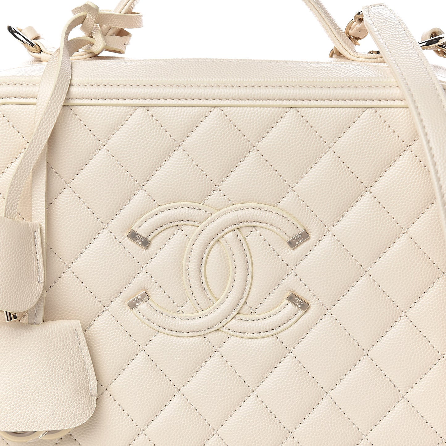 Caviar Quilted Large CC Filigree Vanity Case Light Beige