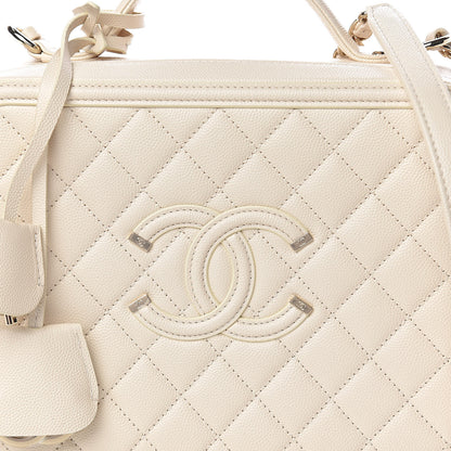 Chanel Caviar Quilted Large CC Filigree Vanity Case Light Beige 11 of 14