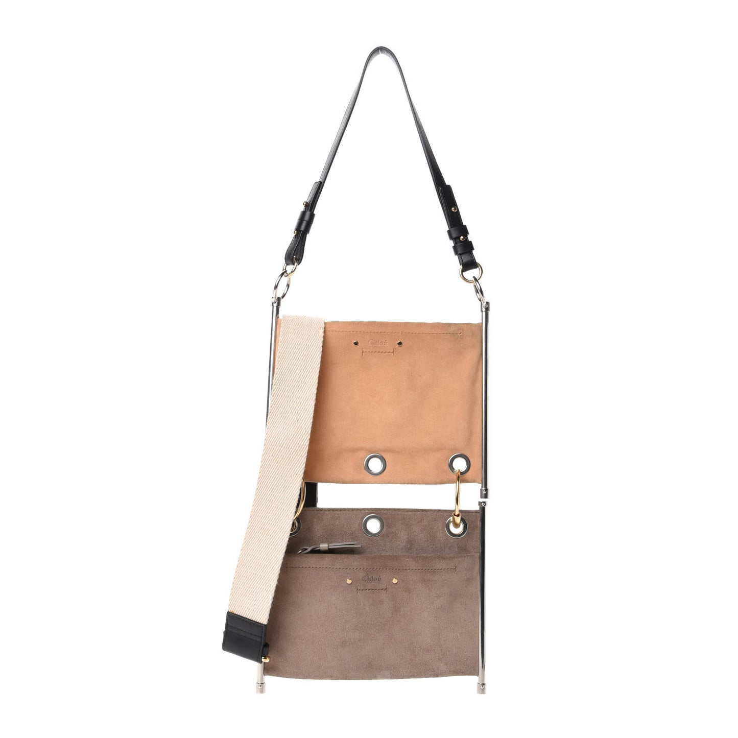 Smooth Calfskin Suede Roy Double Shoulder Bag Merino Grey Blushy Pink