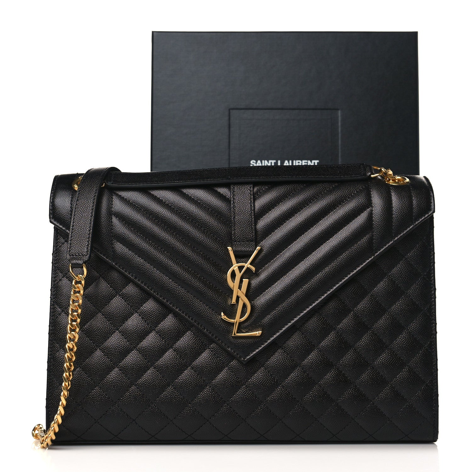 Saint Laurent Grain De Poudre Textured Mixed Matelasse Large Triquilt Monogram Satchel Black 12 of 12