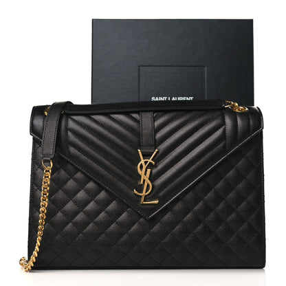 Saint Laurent Grain De Poudre Textured Mixed Matelasse Large Triquilt Monogram Satchel Black 12 of 12