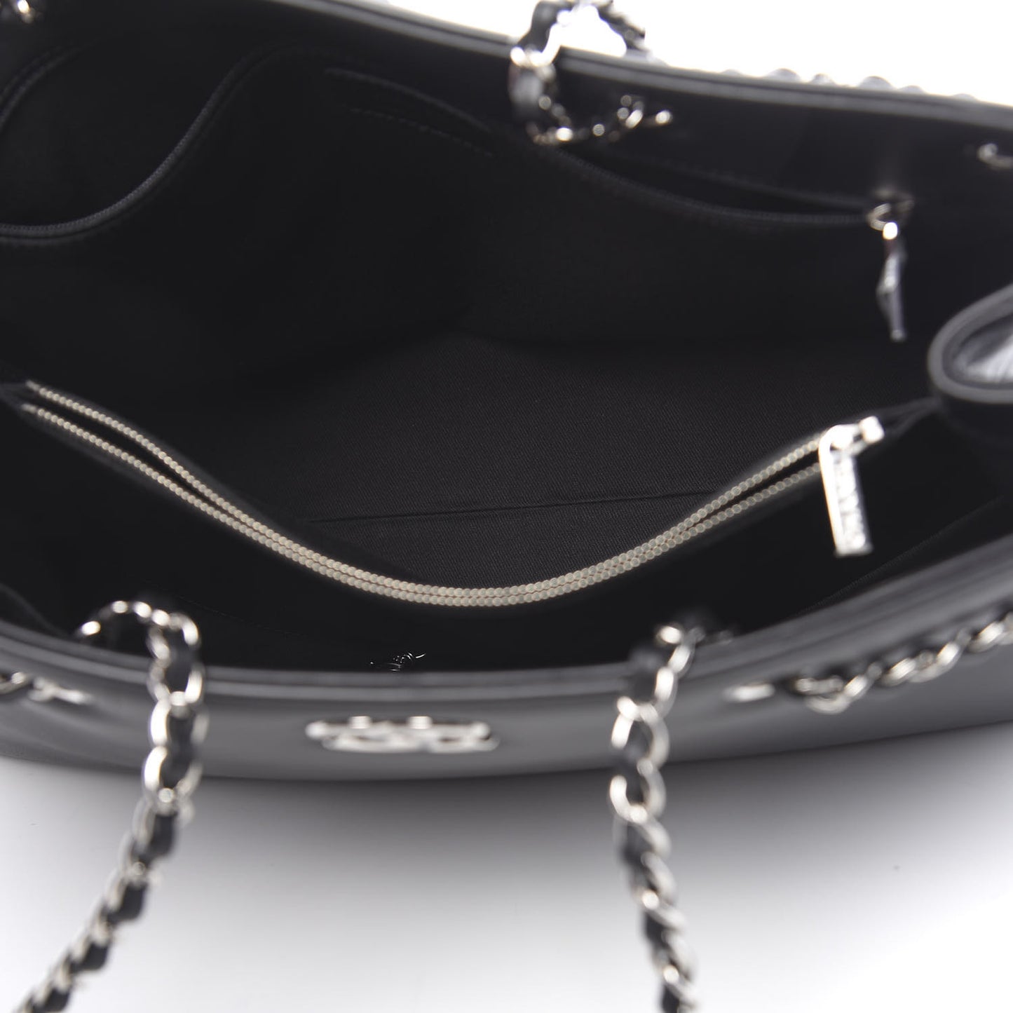 Calfskin Large Woven Chain Shopping Tote Black