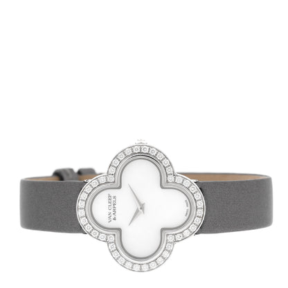 Van Cleef & Arpels 18K White Gold Satin Diamond Bezel Mother of Pearl 30mm Alhambra Quartz Watch 2 of 5
