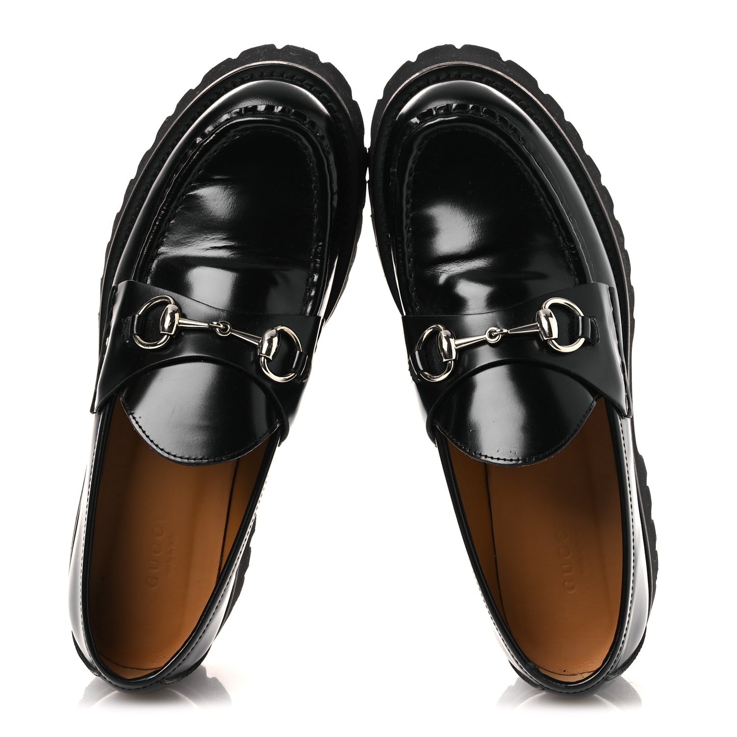 Calfskin Crystal Womens Horsebit Platform Lug Sole Loafers 38.5 Black