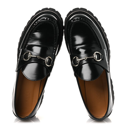 Gucci Calfskin Crystal Womens Horsebit Platform Lug Sole Loafers 38.5 Black 2 of 15
