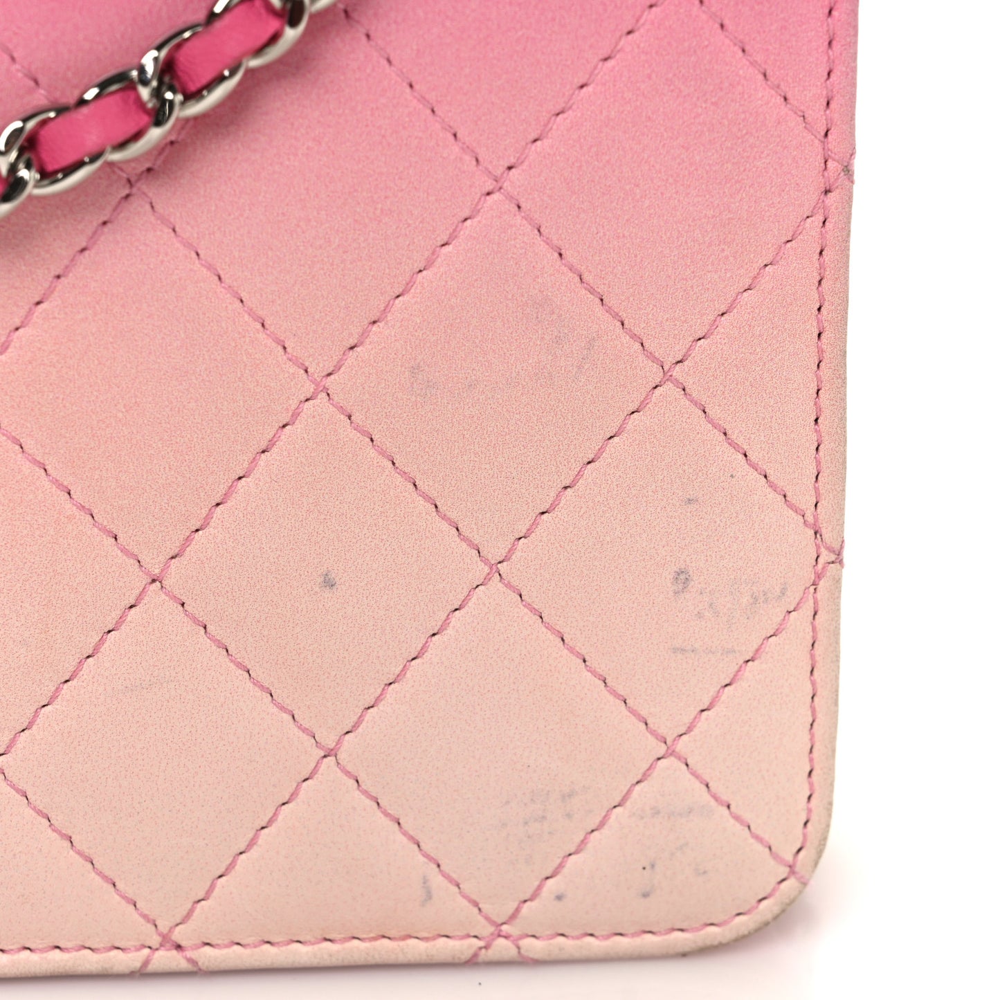 Faded Lambskin Quilted Zephyr Wallet on Chain WOC Dark Pink