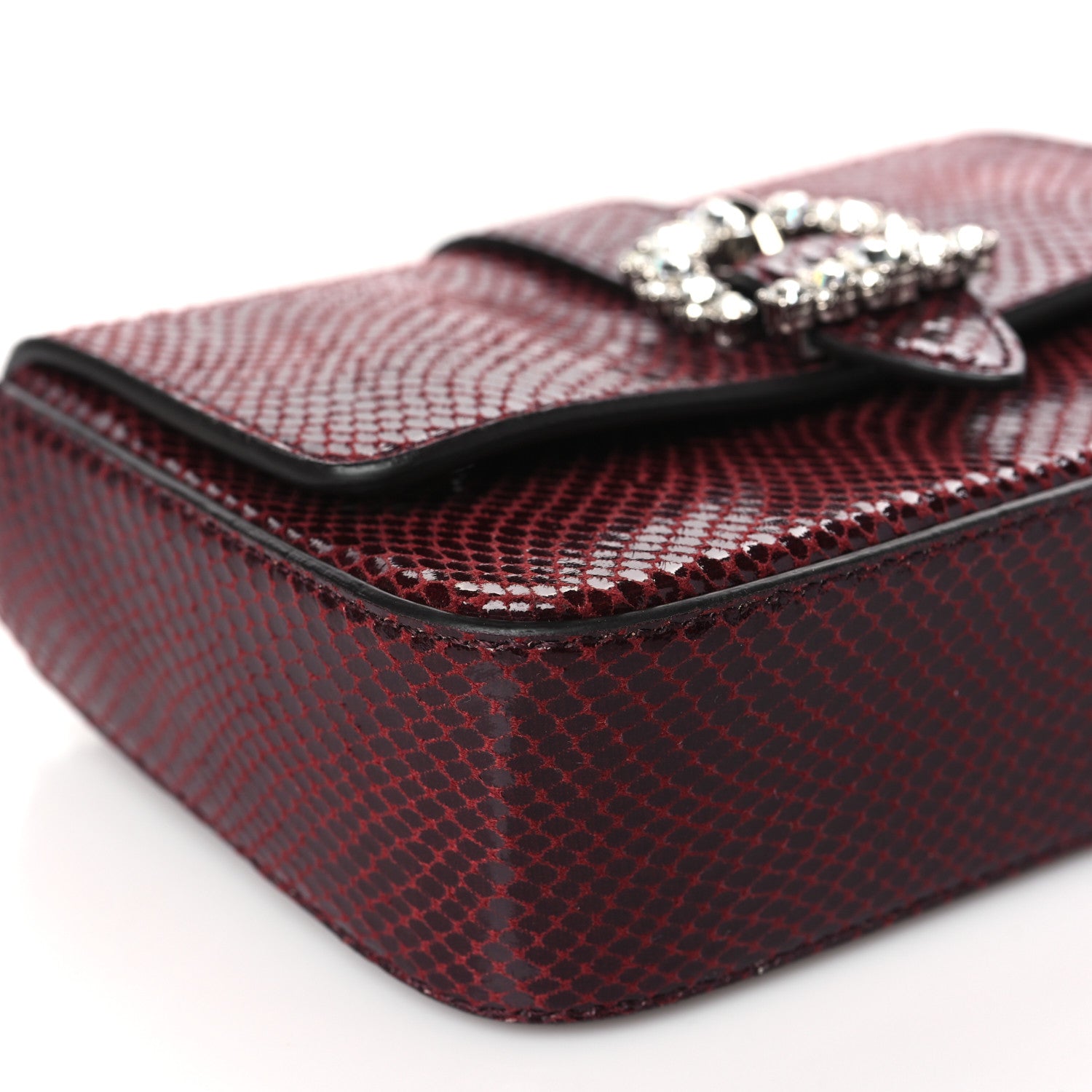 Jimmy Choo Calfskin Lizard Embossed Crystal Cheri Satchel Bordeaux 9 of 10