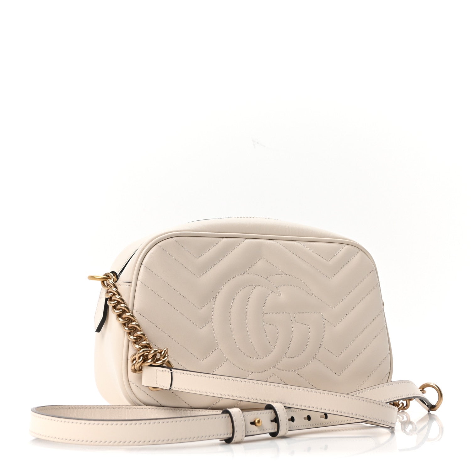 Gucci Calfskin Matelasse Small GG Marmont Chain Shoulder Bag White 3 of 10