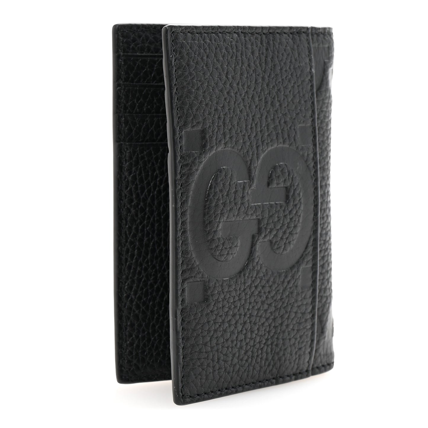 Piuma Calfskin Jumbo GG Embossed Card Case Black