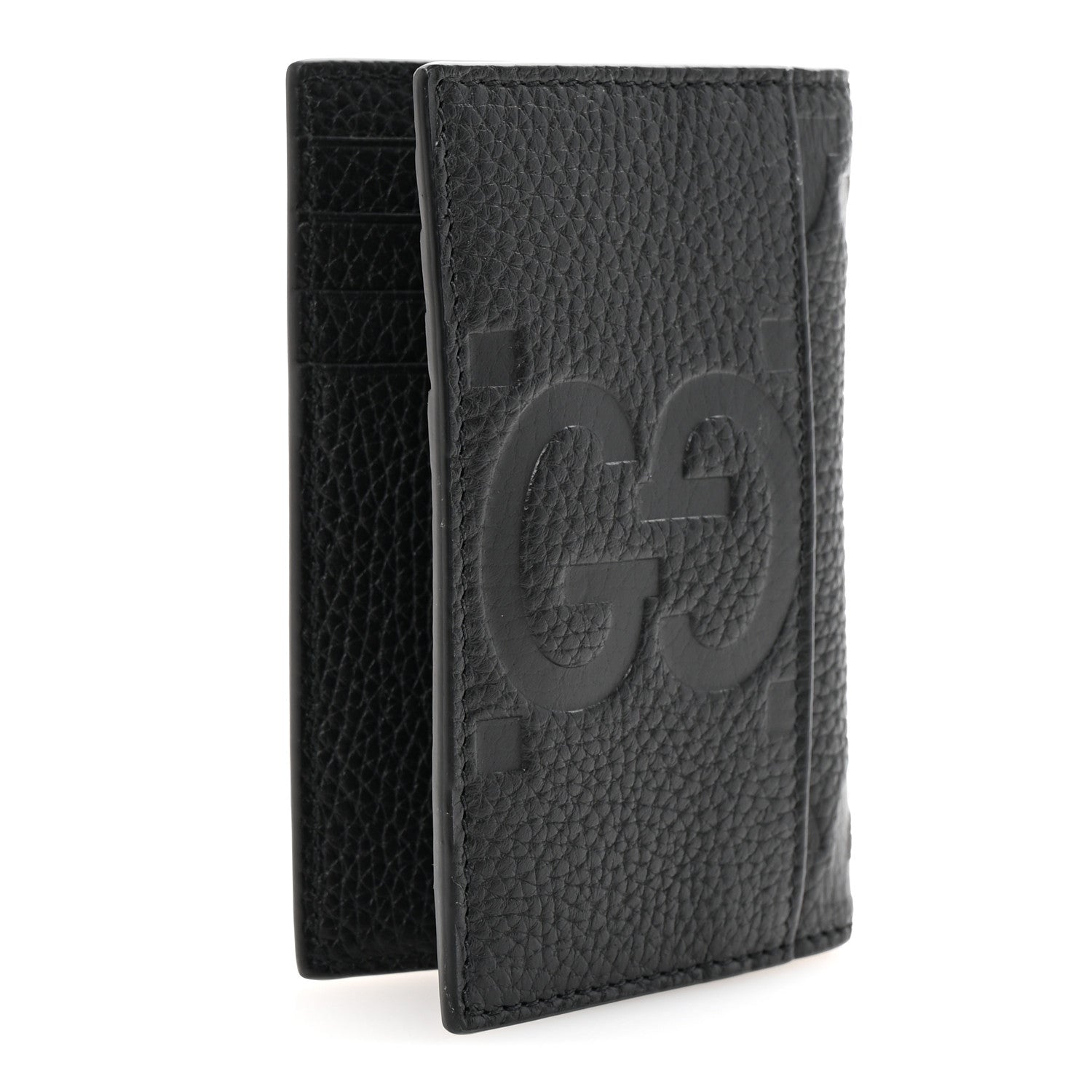 Gucci Piuma Calfskin Jumbo GG Embossed Card Case Black 3 of 8