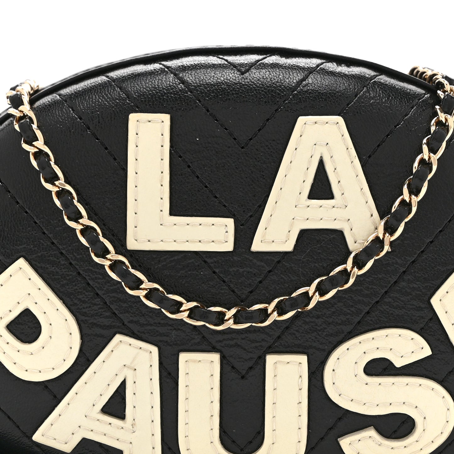 Lambskin Embroidered Chevron Quilted La Pausa Tassel Clutch Black
