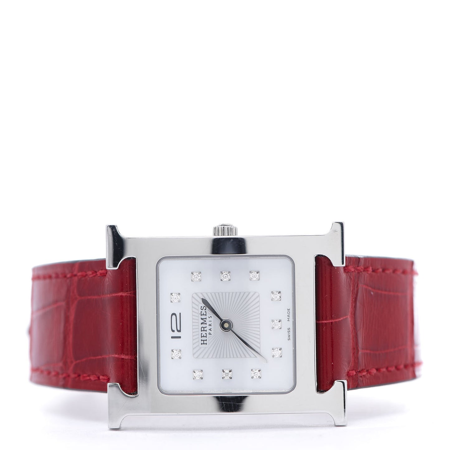 Stainless Steel Alligator Diamond Mother of Pearl 26mm Heure H Hour Quartz Watch Braise