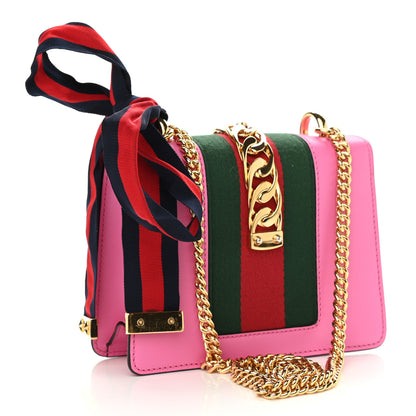 Gucci Vitello Fontanella Web Mini Sylvie Chain Shoulder Bag Pink Tropical Flower 3 of 9