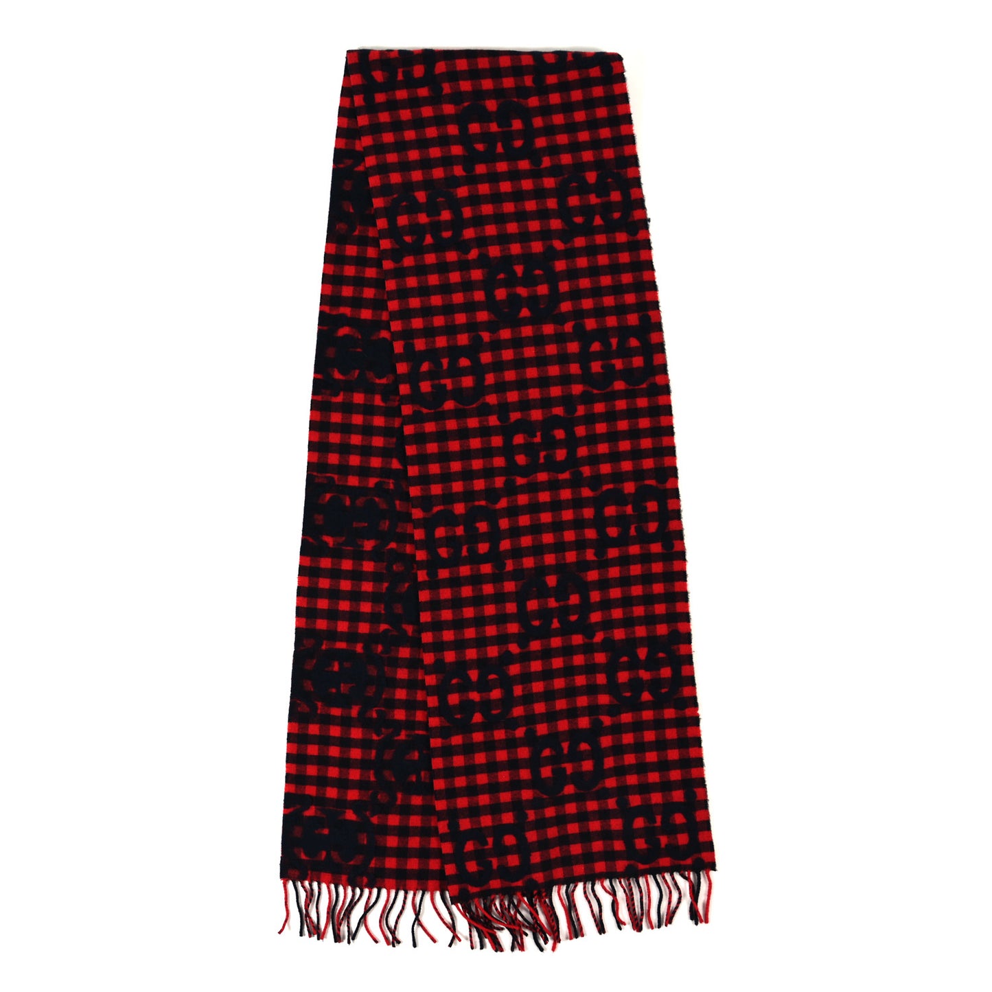 Wool Polyamide Monogram Jumbo GG Diamcheck Logo Scarf Red Blue