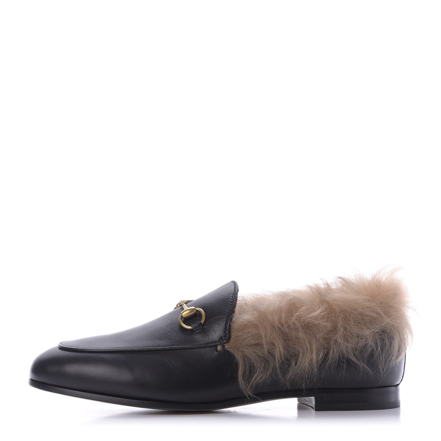 Gucci Malaga Kid Fur Womens Jordaan Loafers 39 Black Natural 1 of 11