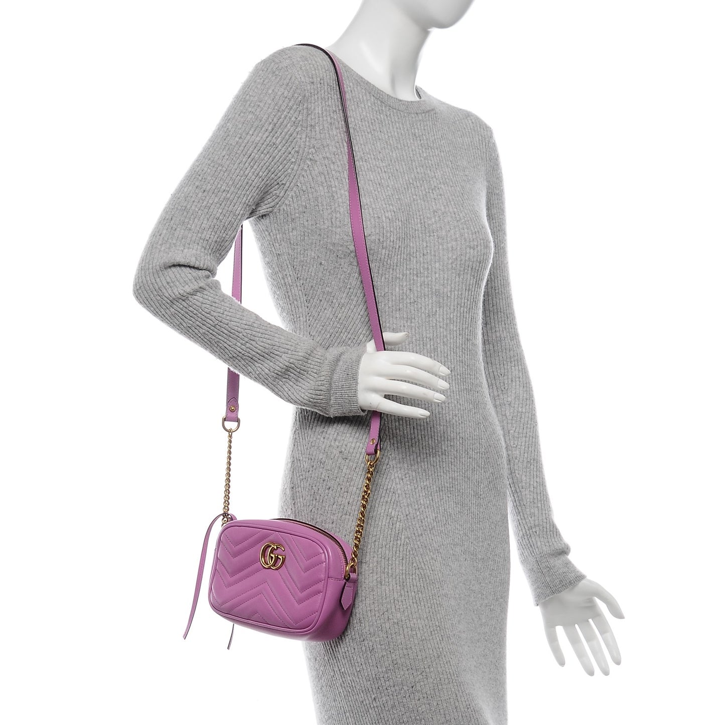 Calfskin Matelasse Mini GG Marmont Chain Shoulder Bag Candy Mousse