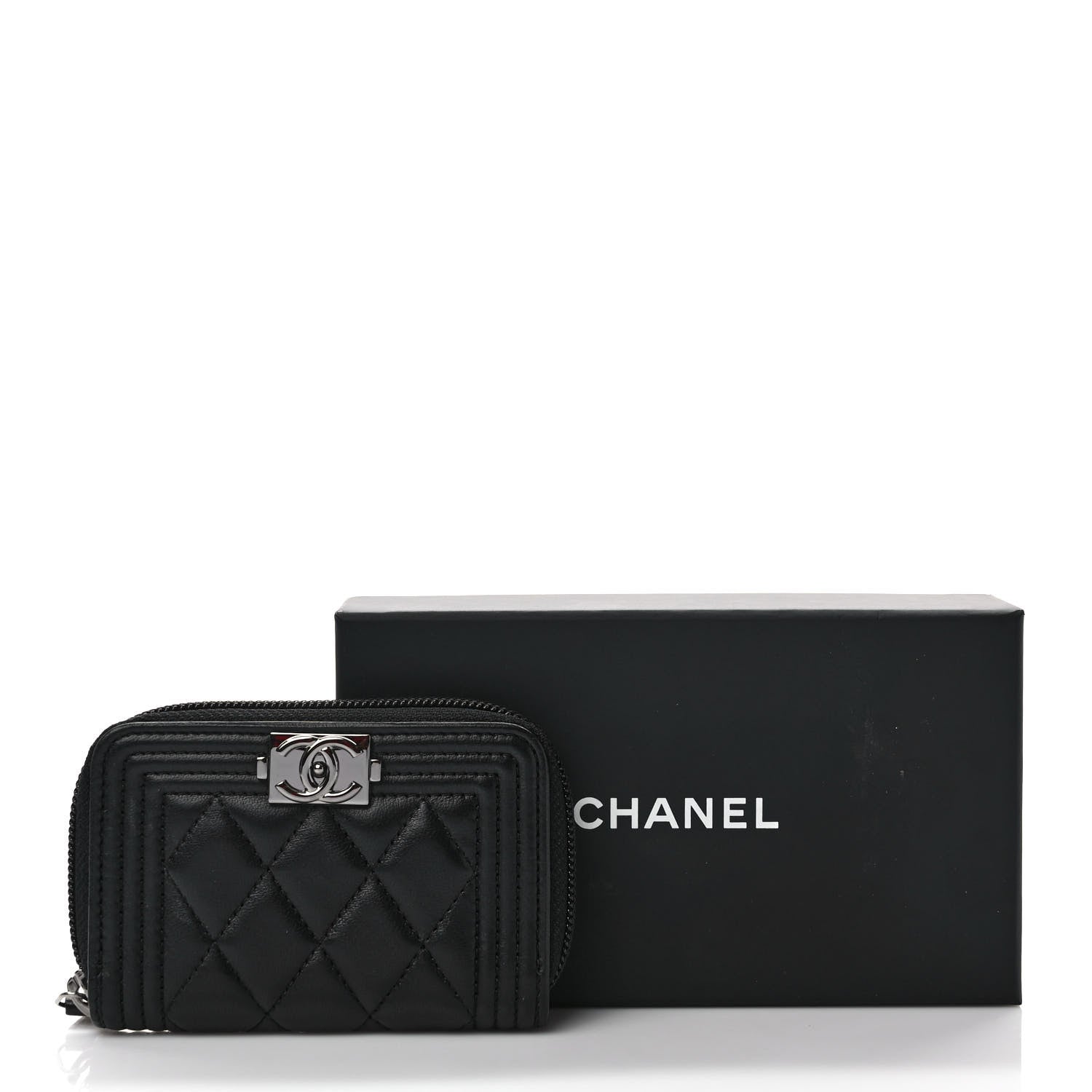 Chanel Lambskin Quilted Zip Around Boy Coin Purse Wallet Black 8 of 8