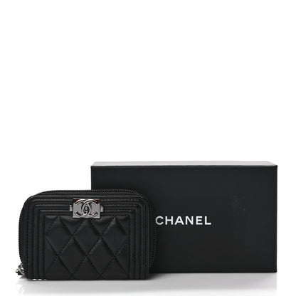 Chanel Lambskin Quilted Zip Around Boy Coin Purse Wallet Black 8 of 8
