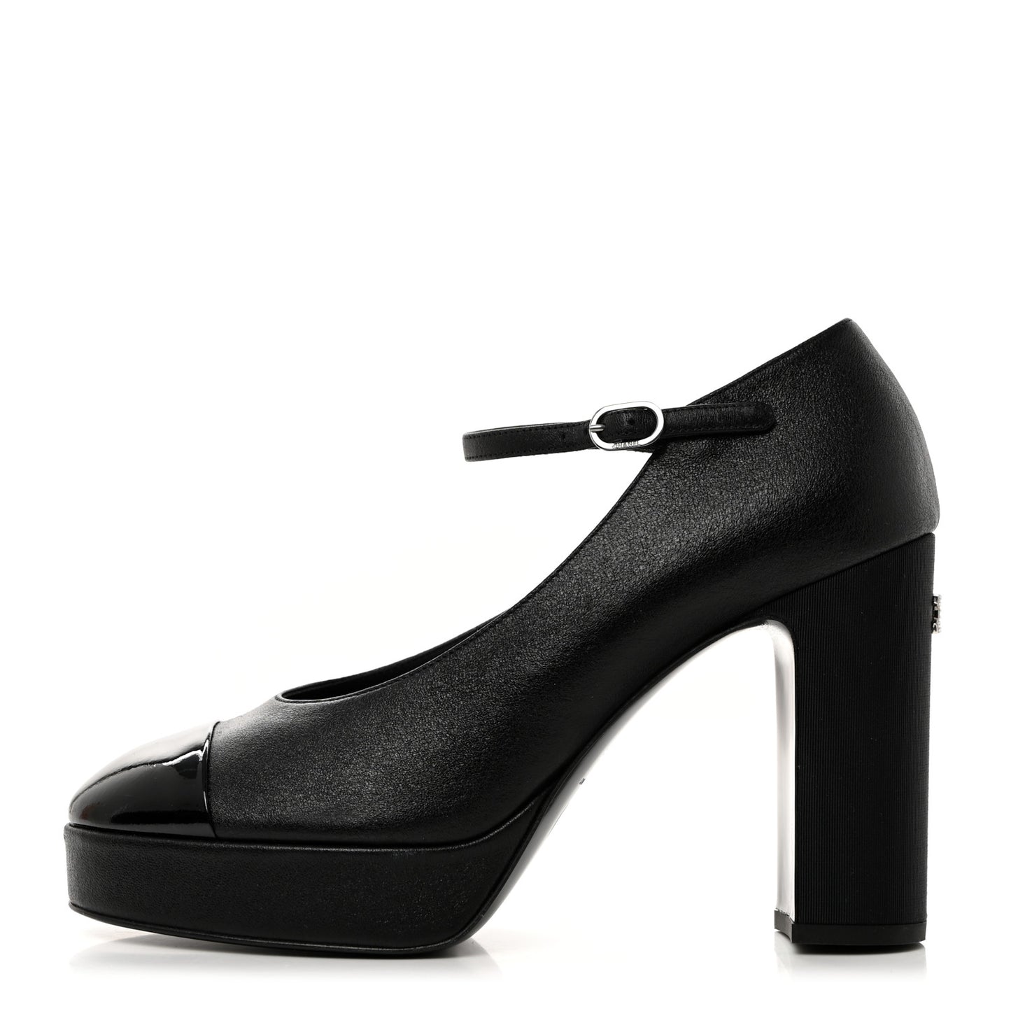 Lambskin Patent Cap Toe Mary Jane Platform Pumps 38.5 Black